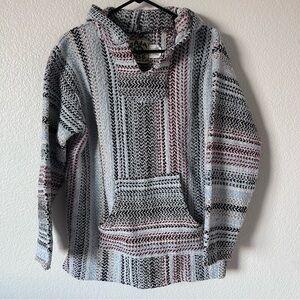 Baja Joe Multi Color Mexican Rug Large Hippie Skater Surf Striped Hoodie